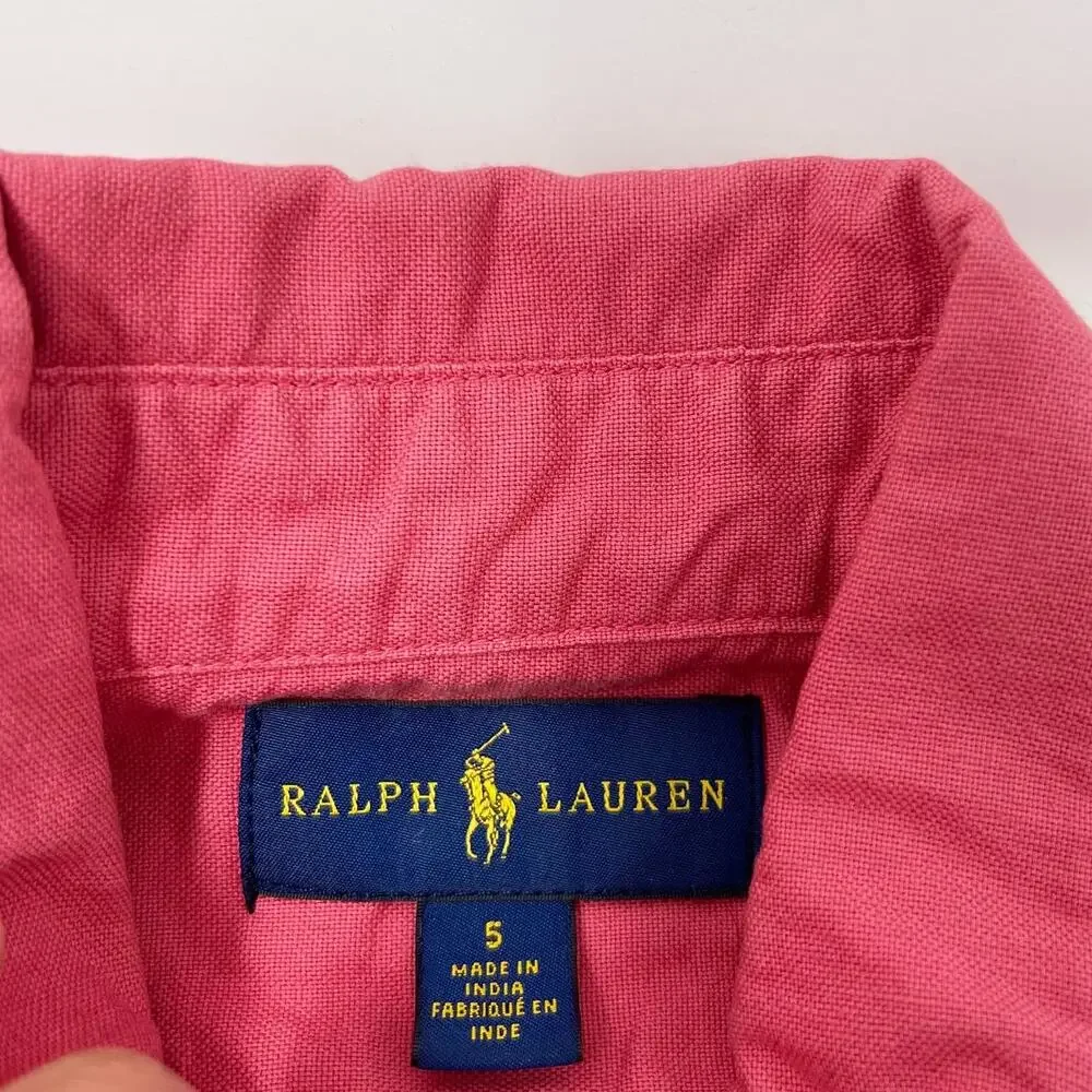 Ralph Lauren Boys Bundle of 2 Size 5 Button Down Shirts Blue White Striped Pink